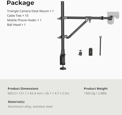 SMALLRIG Triangle Camera Desk Mount, Max. Load 3kg/ 6.6lbs, Overhead Mount - Image 9