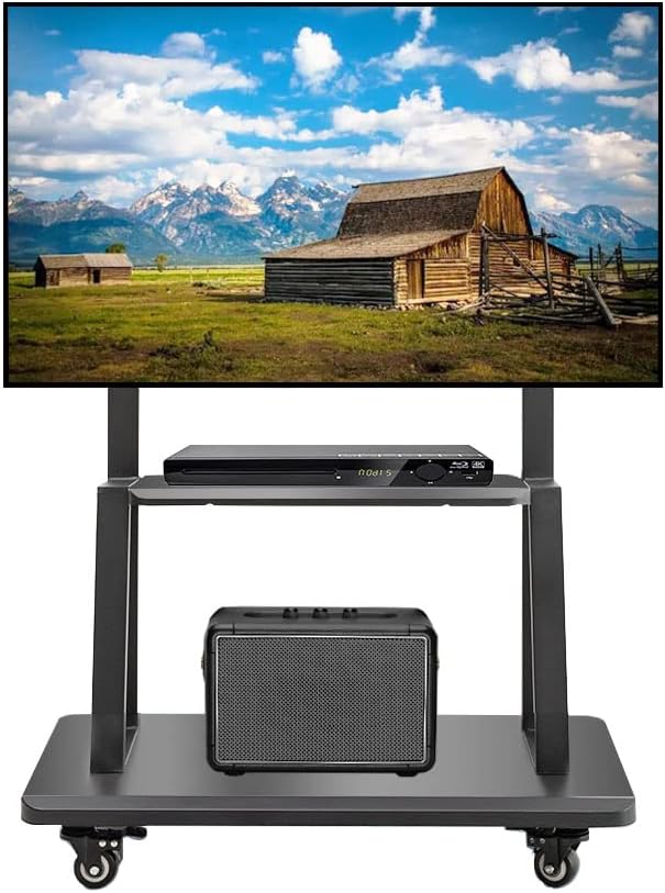 Hellsehen Mobile TV Stand, Rolling TVs Cart on Wheels Height Adjustable by Hellsehen