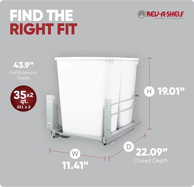 Rev-A-Shelf Double Trash Can Under Kitchen Cabinets Pullout, 35 Quart 8.75 - Image 3