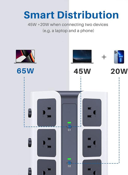 KOOSLA PD Power Strip Tower Surge Protector, USB C Desktop Charging Station - Image 4
