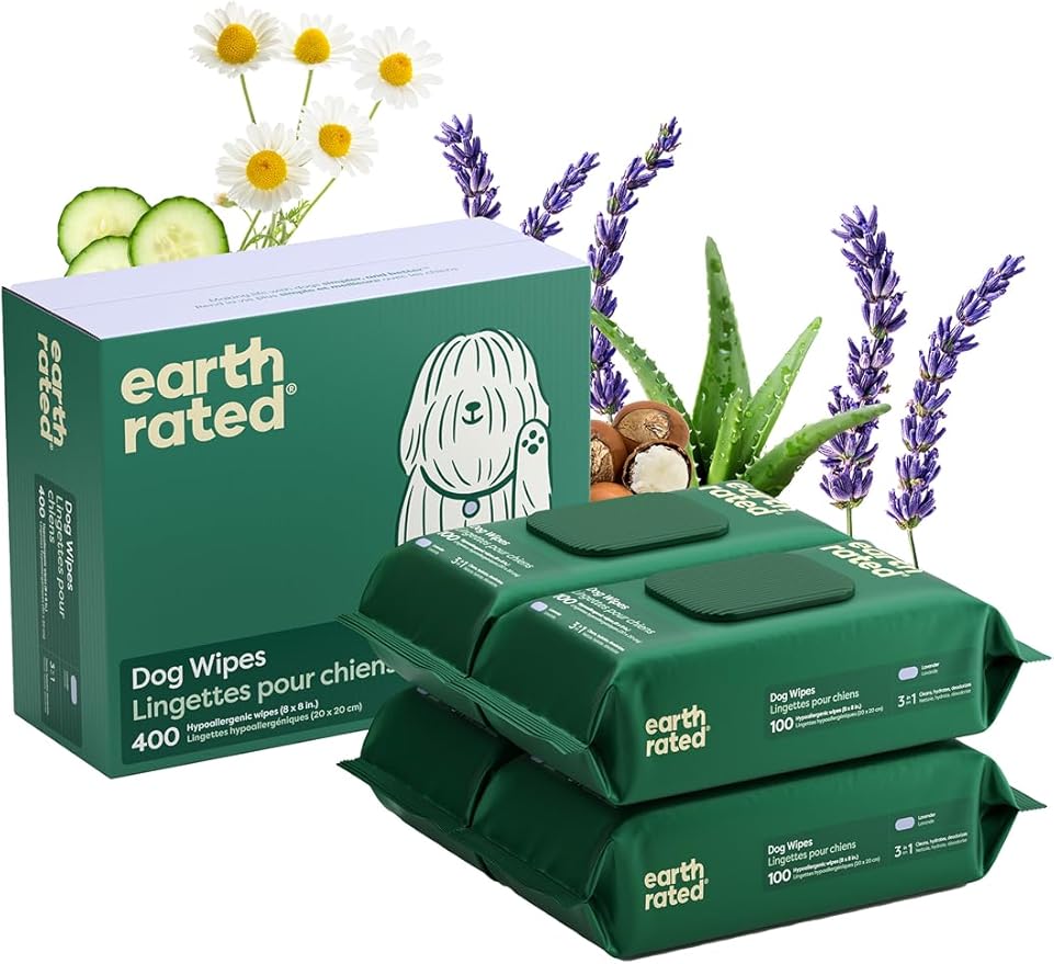 Earth Rated Dog Wipes, Hypoallergenic, Cleaning and Hydrating, by EarthRated