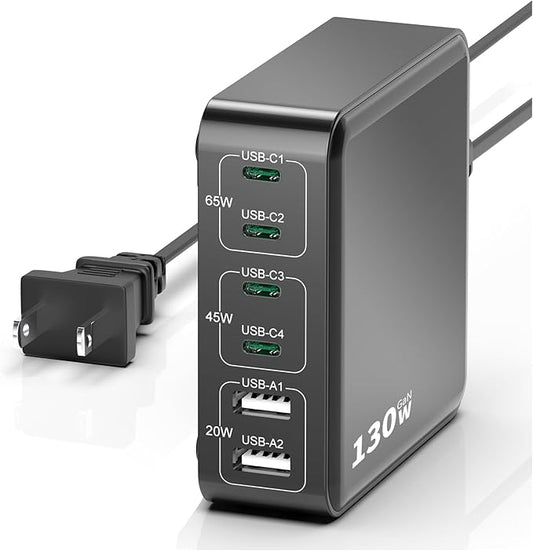 MSTJRY Charging Station for Multiple Devices : 130W 6 Port GaN Fast USB C by MSTJRY