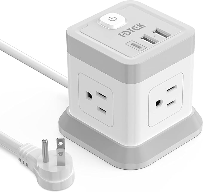 Power Strip with USB, FDTEK Flat Plug Extension Cord with 4 Outlets and 3 USB by FDTEK