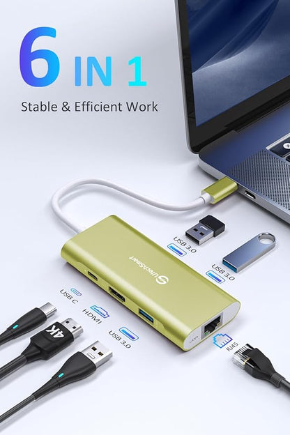 UtechSmart USB C Hub, USB C Ethernet Multiport Adapter, 6 in 1 USB C to HDMI - Image 2