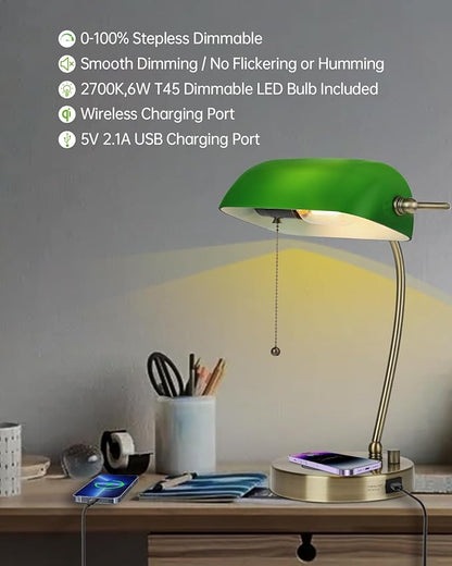 Newrays Green Glass Bankers Desk Lamp - Image 7