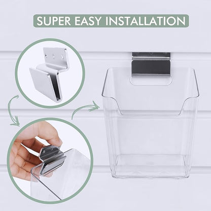 Clear Slatwall Bins, 4 Pack Slat Wall Accessories Cups Hooks Assemble Set Fit - Image 3