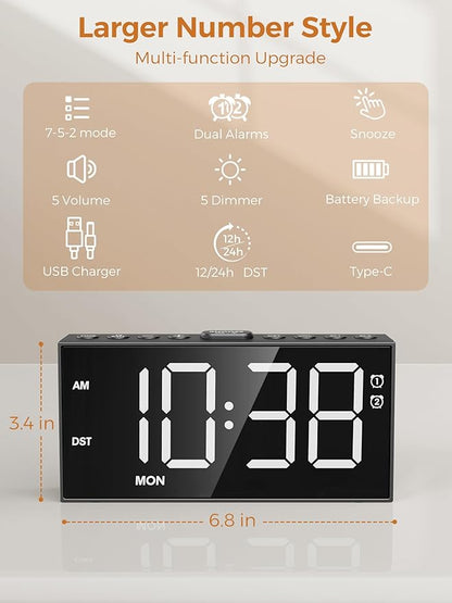 PPLEE Alarm Clock for Bedroom, Upgrade Digital Clock Large Bold Number - Image 7