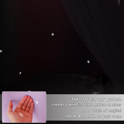 NICETOWN Baby Room Decor, White Gauze & Blackout Drapes Assembled, Star Cut Romantic and Colorful Curtains with Versatile Styling Options for Birthday Party (Blue & Purple & Pink, Each is W52 x L84)
