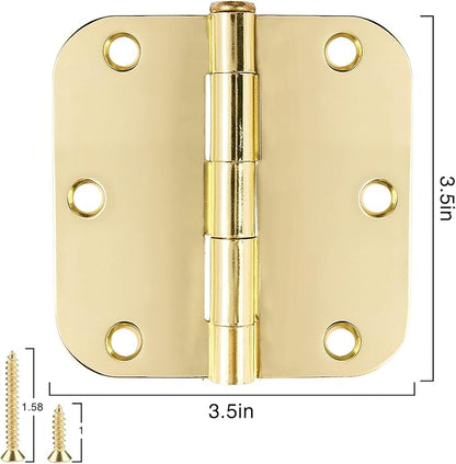 6 Pack Rounded Door Hinges 3.5 inch X 3-1/2" 5/8 Radius, Polished Brass 3 ½ - Image 5