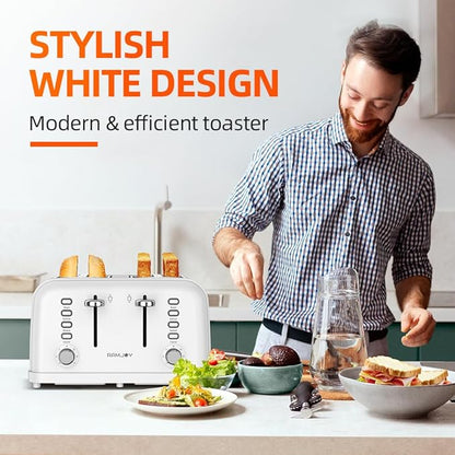 White Toaster 4 Slice, Dual Independent Controls, Extra Wide Slot Toasters - Image 2