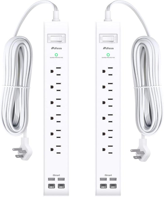 2 Pack Power Strip, 12FT Long Extension Cord, Surge Protector by Mifaso
