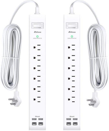 2 Pack Power Strip Surge Protector, Flat Plug Extension Cord by Mifaso