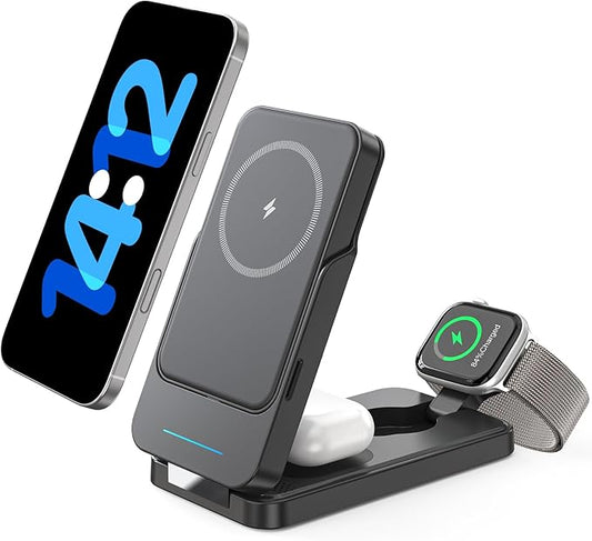 ANJANK 3 in 1 Foldable Wireless Charging Station, 5000mAh Removable Mag-Safe by ANJANK