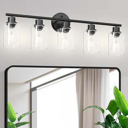 Guliaofo 5-Light Black Bathroom Vanity Lights, E26 Modern Bathroom Light by GuliaofoLights