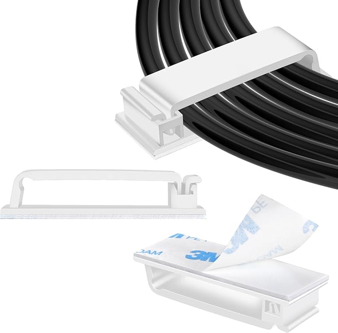 XHF 50 PCS Self Adhesive Cable Clips White, Wire Clips Cable Management Wire by XHF