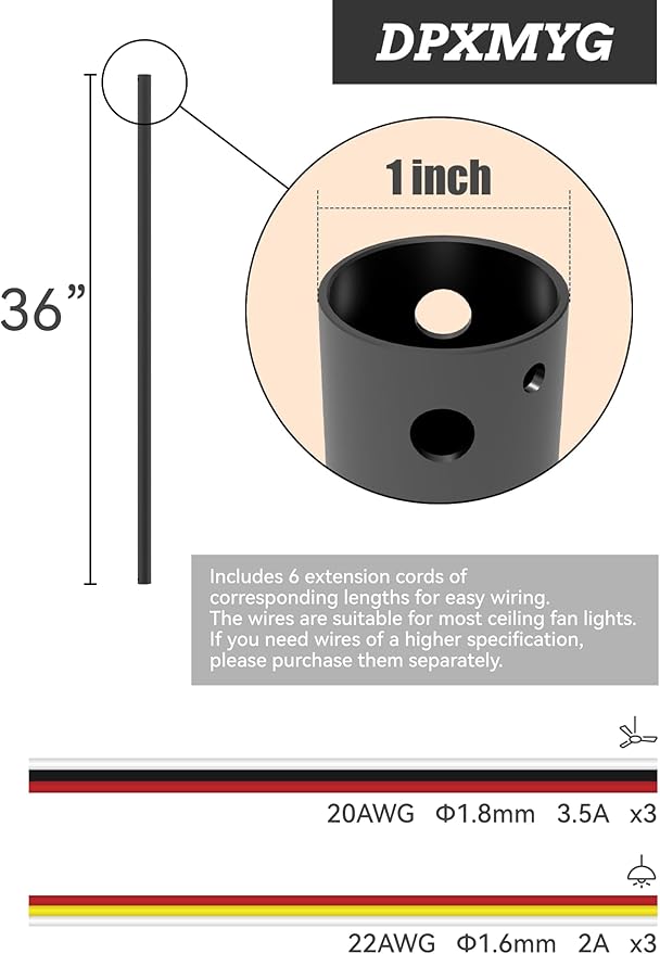 DPXMYG 36 inch Ceiling Fan Downrod - Image 2
