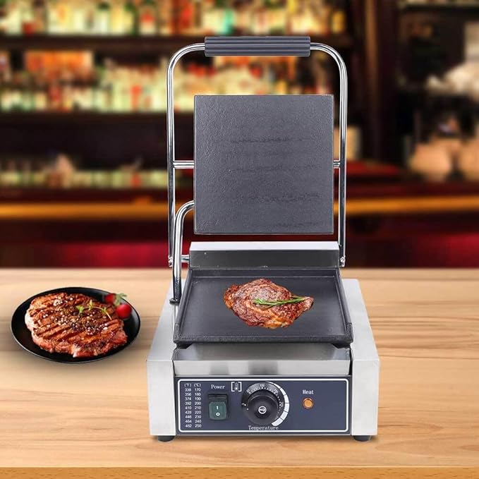 Commercial Sandwich Panini Press Grill, 1800W Single Flat Plates Electric - Image 2