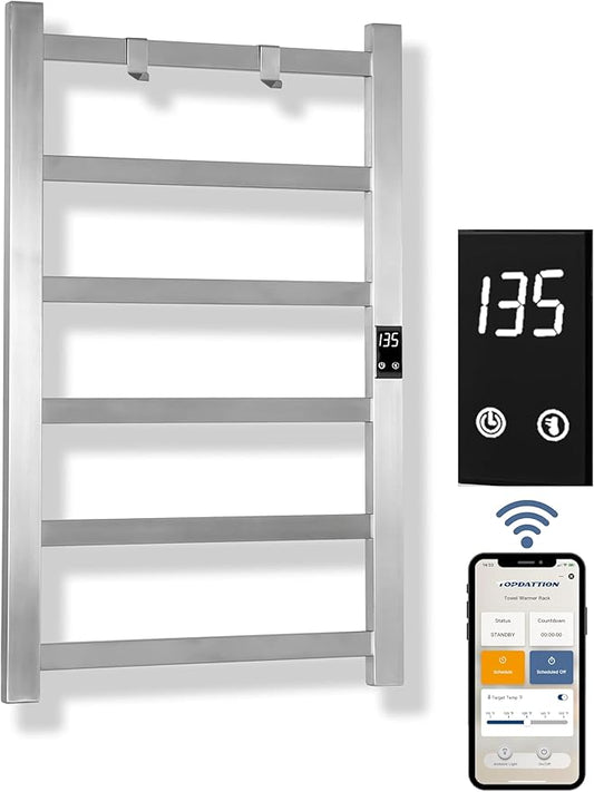 Smart Wireless Electric Towel Warmer | Blade Thin 6 Bar Design | Hardwired & by Topdattion