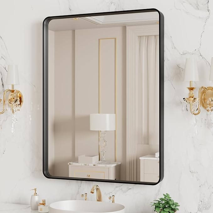 LOAAO 20X16 Inch Black Metal Framed Bathroom Mirror - Image 3