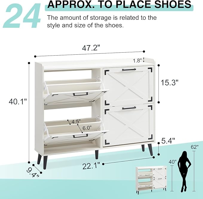 Shoe Storage Cabinet, Farmhouse Shoe Organizer - Image 2