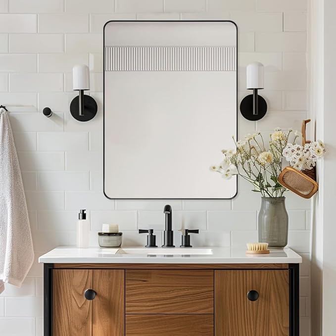 ANDY STAR Wall Mirror for Bathroom, 20”x28” Black Bathroom Mirror, Rounded - Image 8