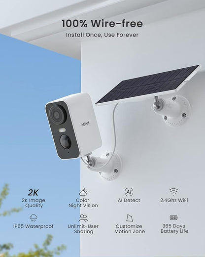 ieGeek Solar Security Cameras Wireless Outdoor, 2 Pack 2K WiFi Battery Camera - Image 2