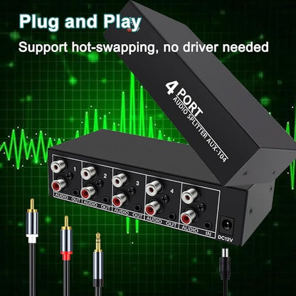 FlyroadUp 3.5mm Aux + RCA L/R Audio Splitter 1 in 4 Out Stereo Analog Audio - Image 4