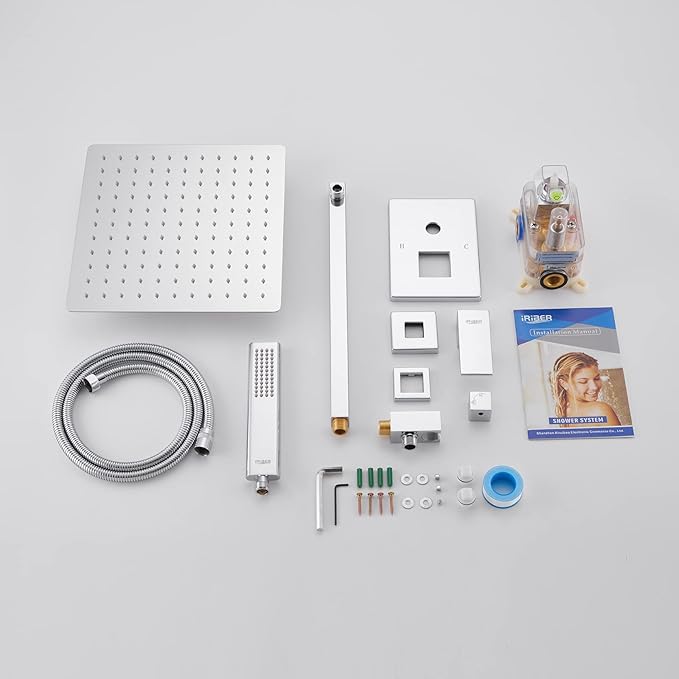 Iriber Chrome Shower System 10 Inch High Pressure Rainfall Shower Head and - Image 7