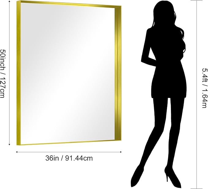 CIRCUMI Gold Bathroom Mirror, Brushed Finish, Tempered Glass, Large Mirror - Image 7