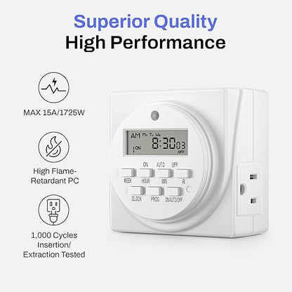 BN-LINK Indoor Digital Timer Outlet, Dual Outlet 7 Day Programmable Light Switch - Image 5
