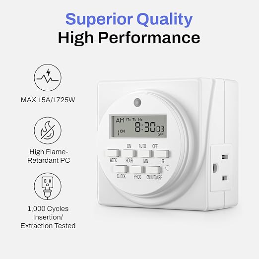 BN-LINK Indoor Digital Timer Outlet, Dual Outlet 7 Day Programmable Light Switch - Image 4
