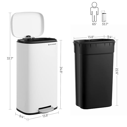 SONGMICS Trash Can with Lid, 8 Gallon Garbage Can, Stainless Steel Small Waste - Image 5