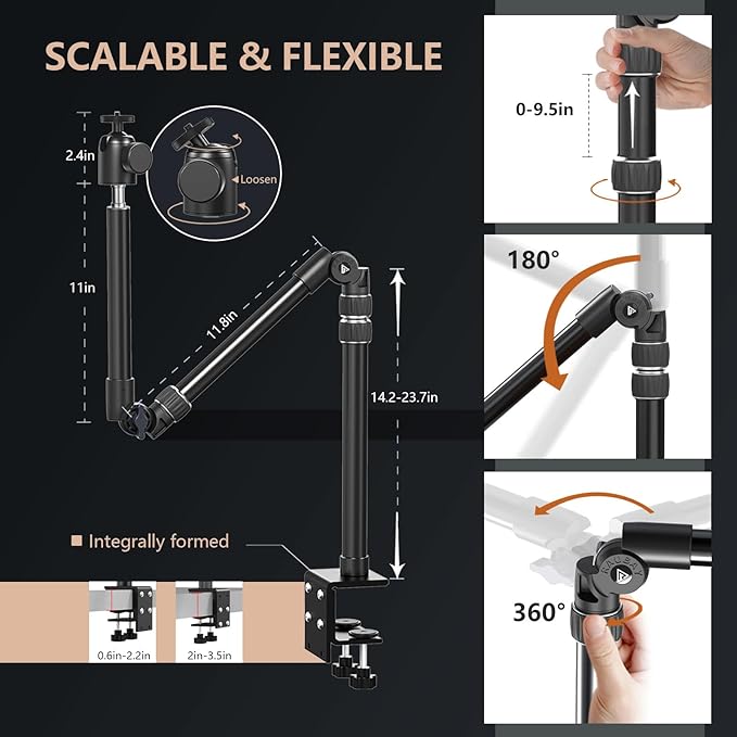 【All Metal】RAUBAY Desktop Magic Arm, Overhead Camera Desk Mount, Table Light - Image 2