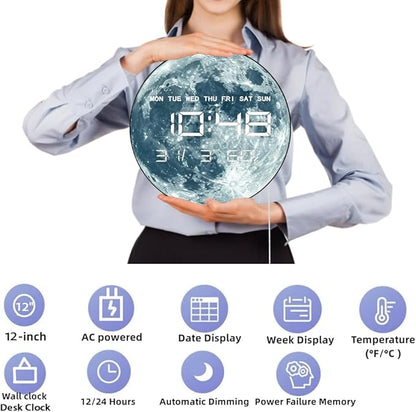 Timethink 12'' Full Moon Digital Wall Clock - Image 9