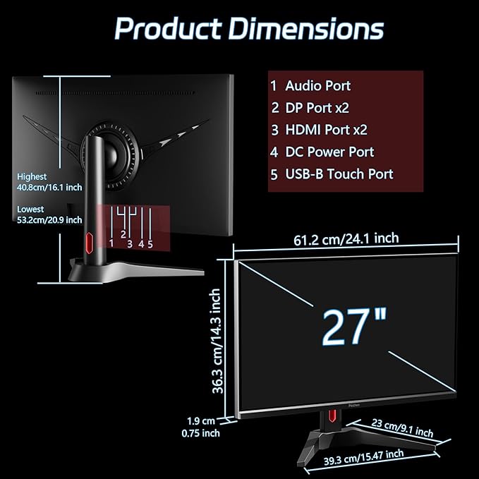 Touchscreen Gaming Monitor 27 Inch 4K UHD IPS Computer Monitor, Ultra-Thin Bezel - Image 7