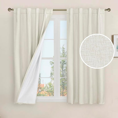 LAMIT Ivory 100% Blackout Linen Curtains 54 Inches Long, Linen Textured Living by LAMIT