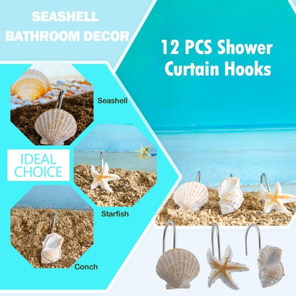 Seashell Shower Curtain Hooks 12pcs Beach Shower Curtain Rings Bath Shower Hooks Rust Proof Curtain Hangers Coastal Bathroom Accessories Decors