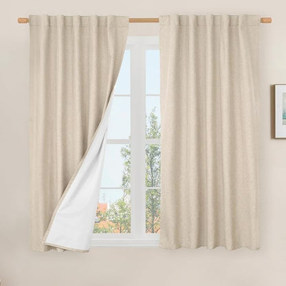 LAMIT Natural 100% Blackout Linen Curtains, 54 Inches Linen Textured Thermal by LAMIT