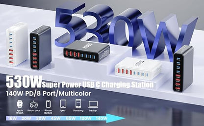 530W USB C Charger Block, 8-Port USB C Charging Station GaN IV Travel - Image 8