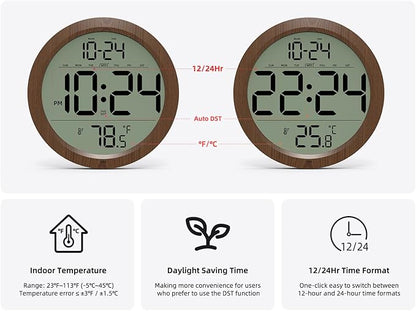 Digital Wall Clock with Date, Indoor Temperature, Battery-Operated Digital Clock - Image 5