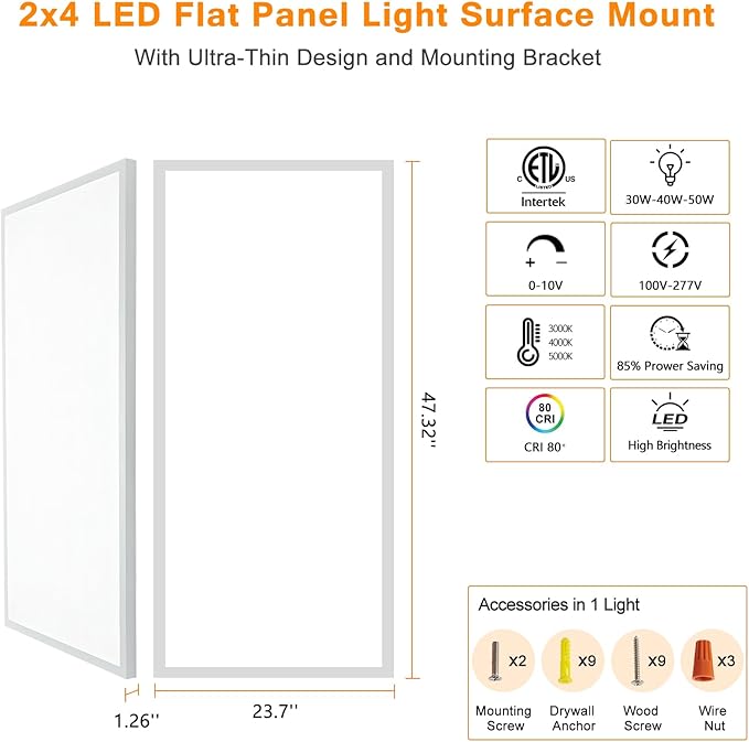 Mcacggo 2x4 FT LED Flat Panel Light Surface Mount 5000K-4000K-3000K Switchable - Image 7