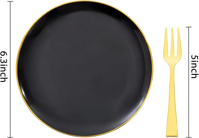 Festiva 200Pcs Black Gold Dessert Plates 6.3" with Plastic Forks 5"...