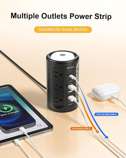 AnnTane Power Strip Tower with Night Light, Power Strip Surge Protector with - Image 6