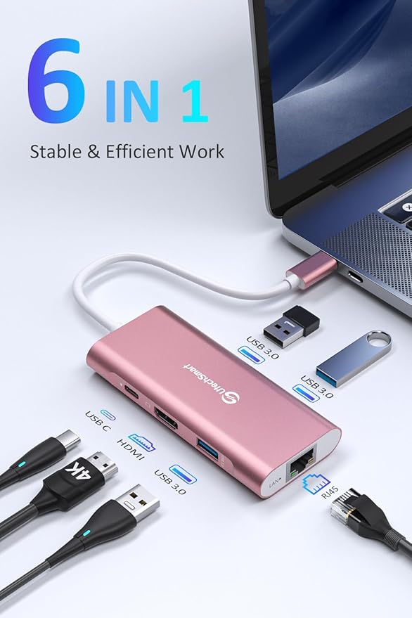UtechSmart USB C Hub, Ethernet Multiport Adapter 6 in 1 USB C to HDMI Dock - Image 2