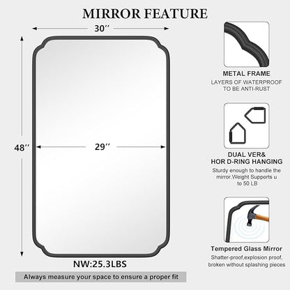 White 30"x48" Bathroom Mirror for Wall, Large Bathroom Vanity Mirror, Rounded - Image 5