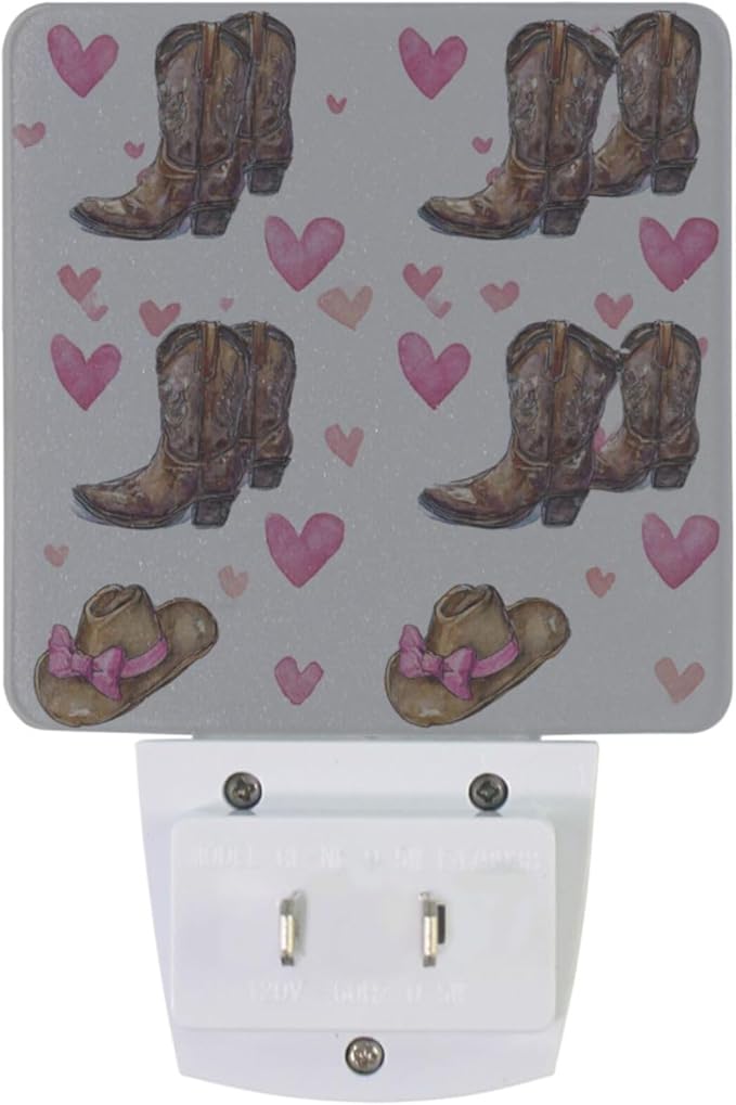 Pigsaly Led Night Light Cowgirl Hat Boots Pink Bow Hearts Night Light Plug in - Image 2