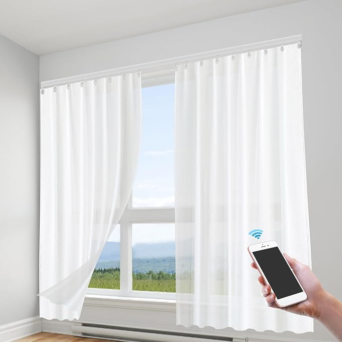 Lemoeyes Electric Curtain Track, Retractable Motorized Curtains Rod From by Lemoeyes