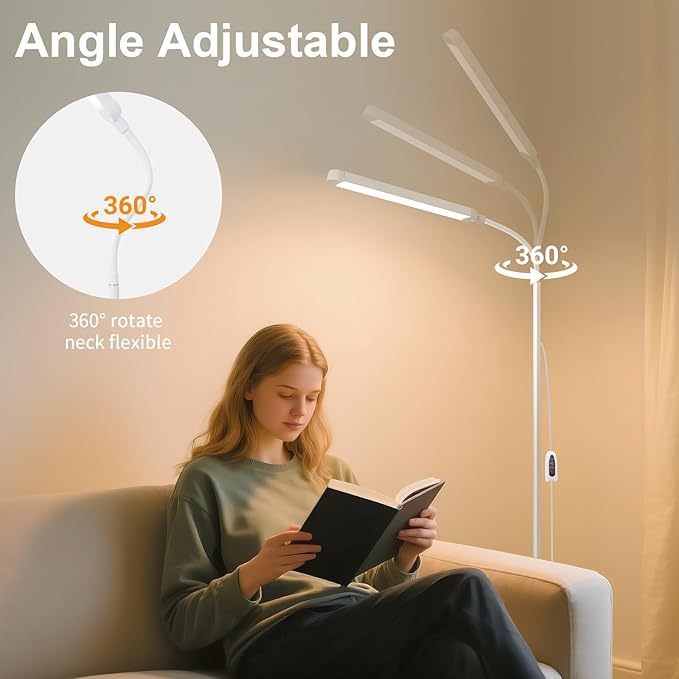 White LED Reading Floor Lamp, Bright 12W Dimmable Standing Light, Adjustable - Image 5