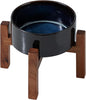 Ceramic 6.1inch Raised Dog and Cat Bowl Set, 2 Heights Elevated Wooden Stand by Havniva