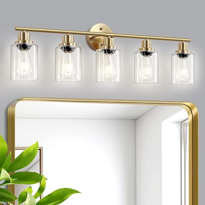 Guliaofo 5-Light Bathroom Vanity Lights, E26 Modern Brushed Gold Bathroom Light by GuliaofoLights